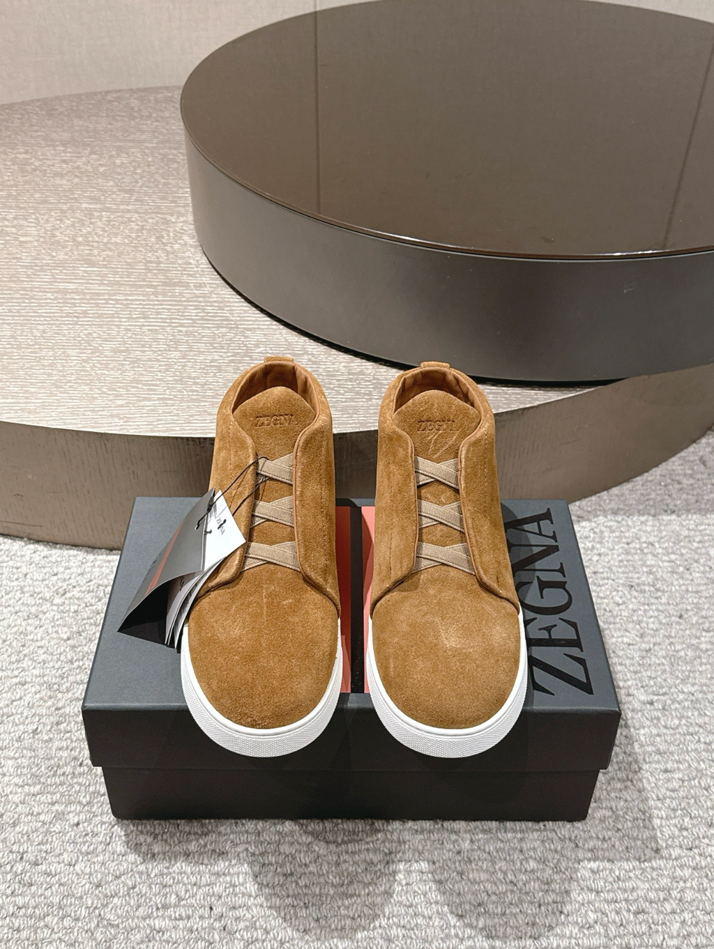 Ermenegildo Zegna tobacco suede Triple Stitch mid-top