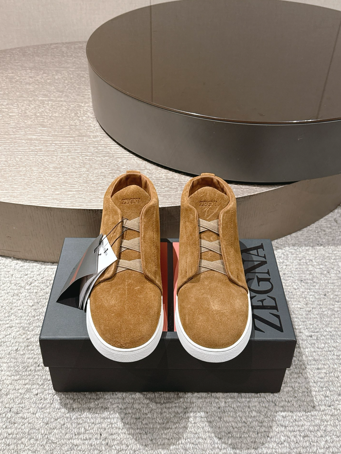 Ermenegildo Zegna tobacco suede Triple Stitch mid-top