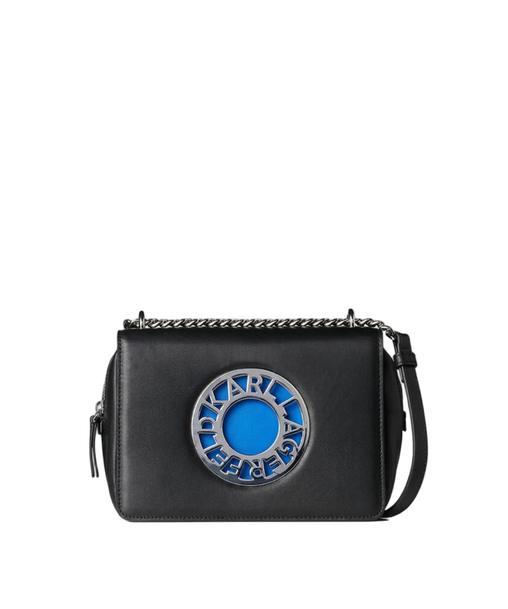 KARL LAGERFELD K/DISK Black Crossbody Bag With Blue Accent