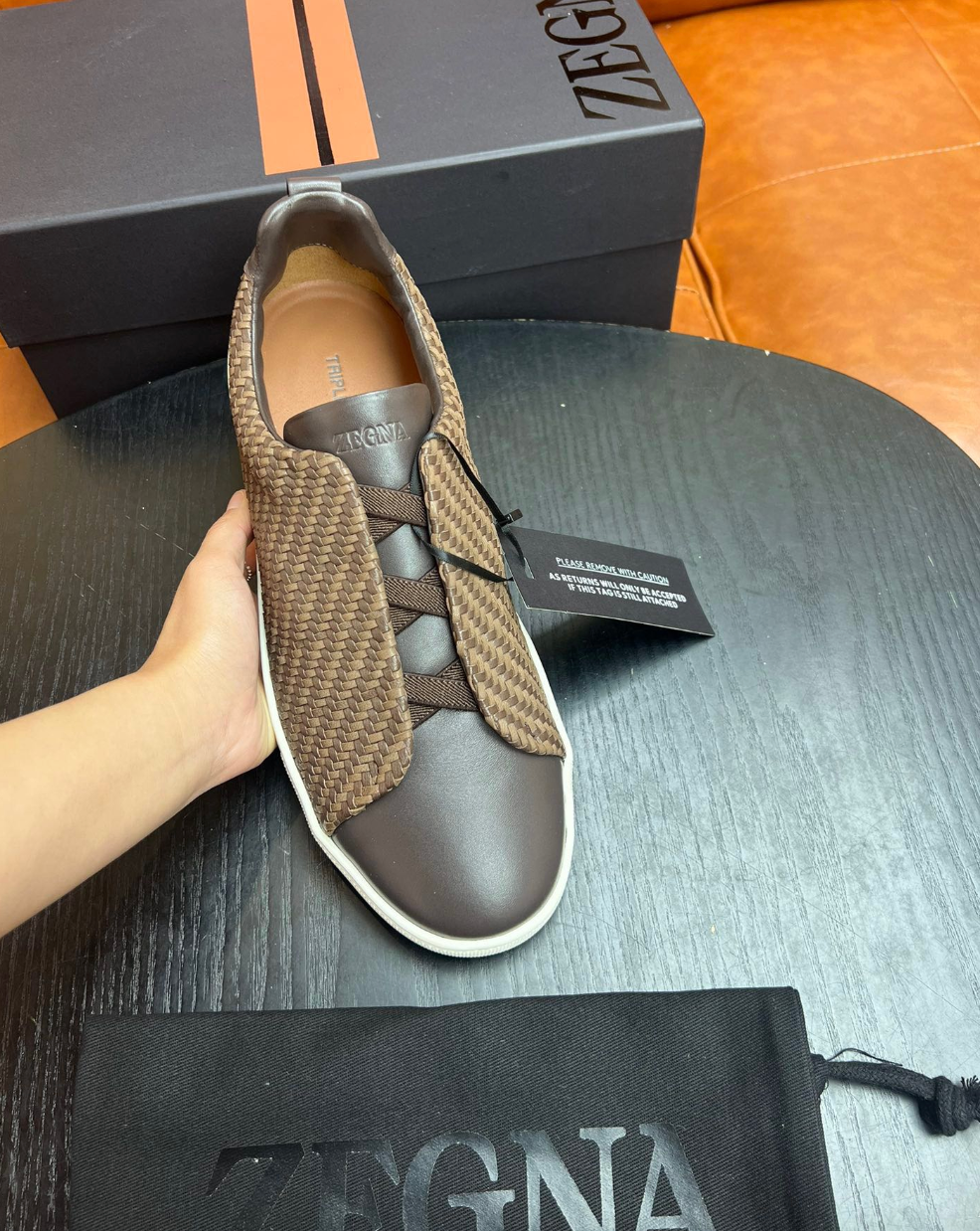 Ermenegildo Zegna Brown Triple stitch PELLETESSUTA Leather
