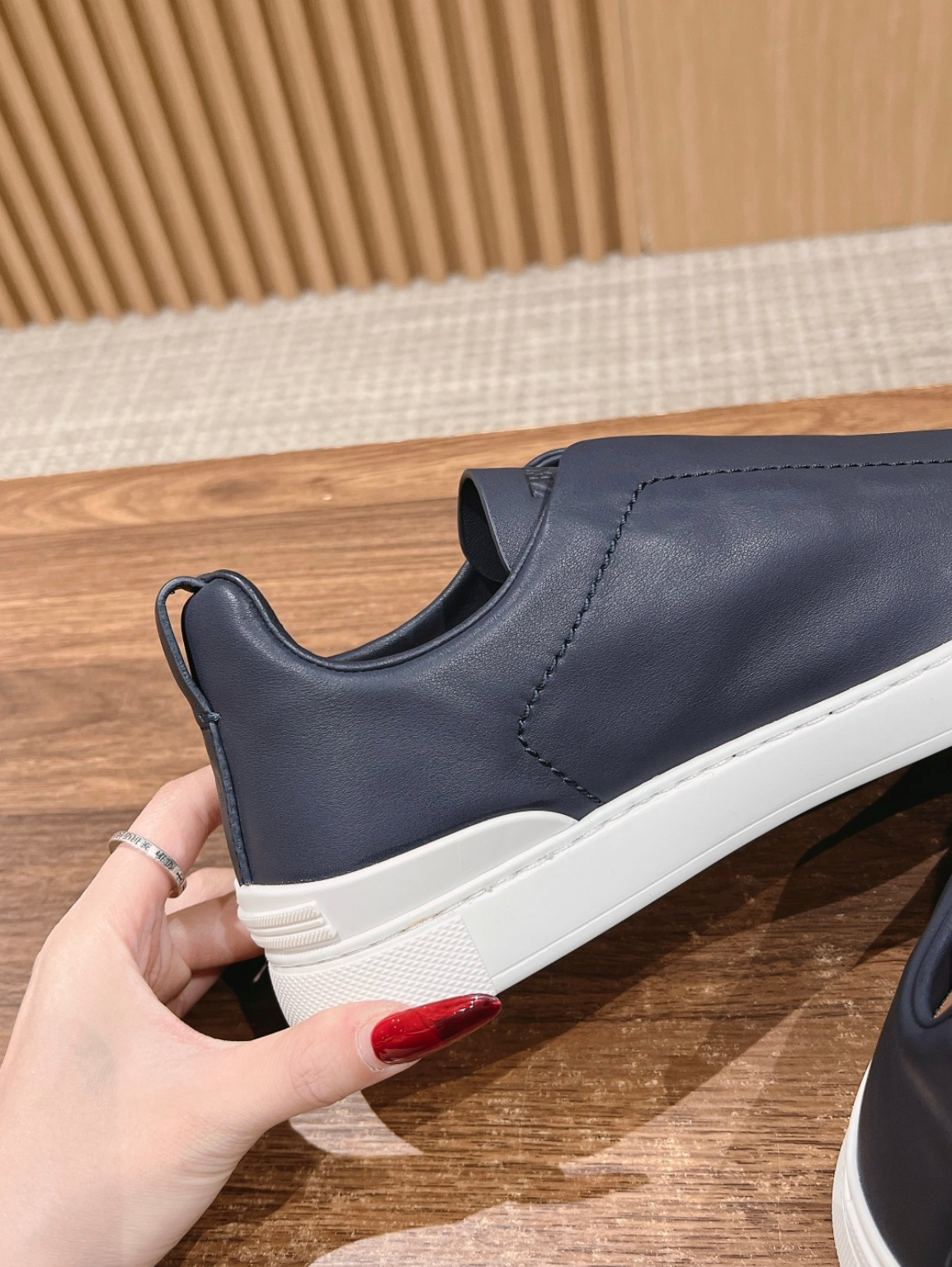 Ermenegildo Zegna navy deerskin Triple Stitch