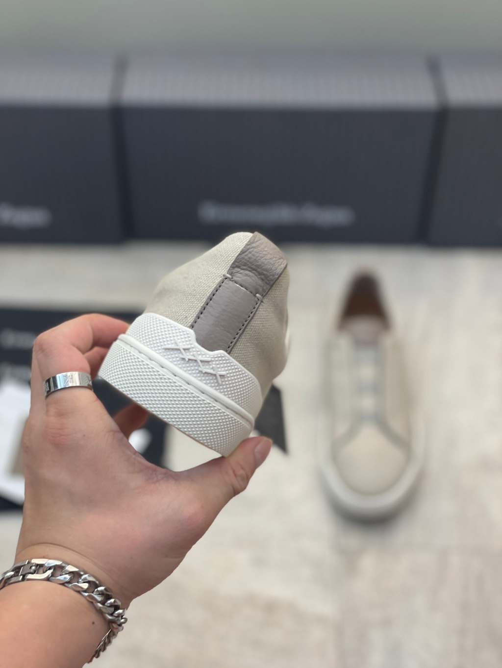 Ermenegildo Zegna beige triple grey stitch Wool-Vicuna