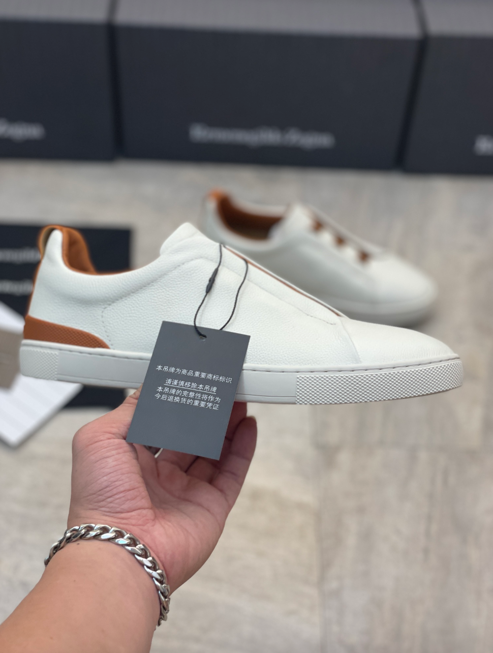 Ermenegildo Zegna white deerskin triple stitch