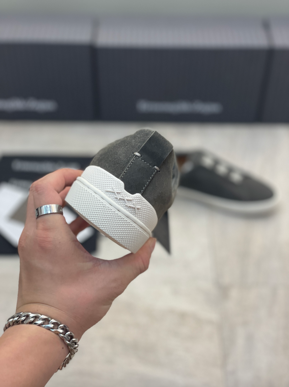 Ermenegildo Zegna dark grey suede triple stitch