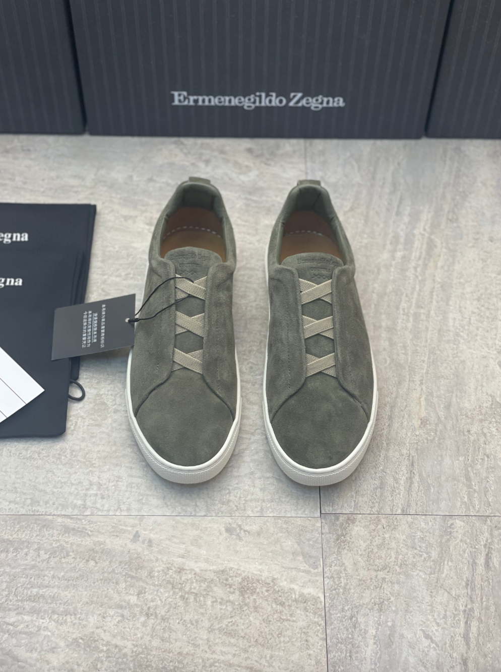 Ermenegildo Zegna olive green suede triple stitch