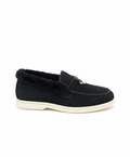Summer Charms Walk Black Fur Loafer Suede