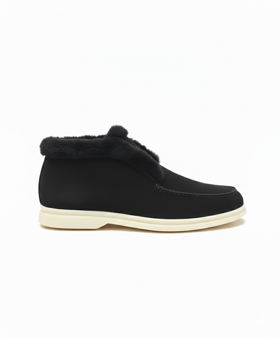 Open Walk Ankle Boot Furr Black Suede