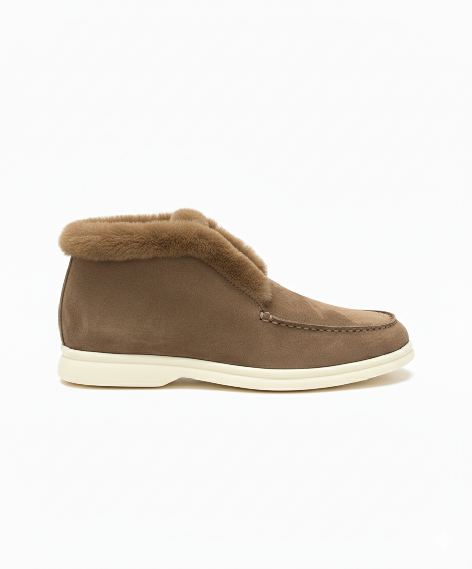 Open Walk Ankle Boot Furr Light Brown Suede