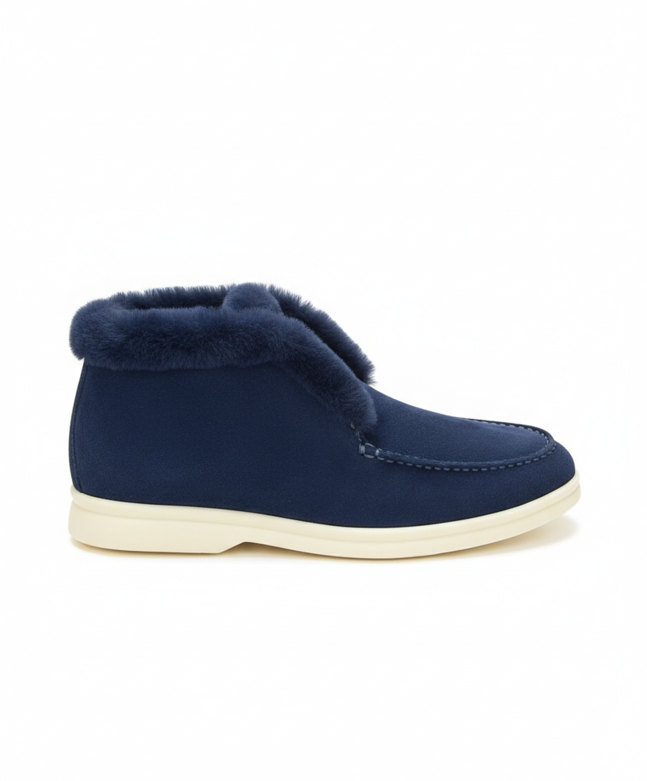 Open Walk Ankle Boot Furr Navy Blue Suede