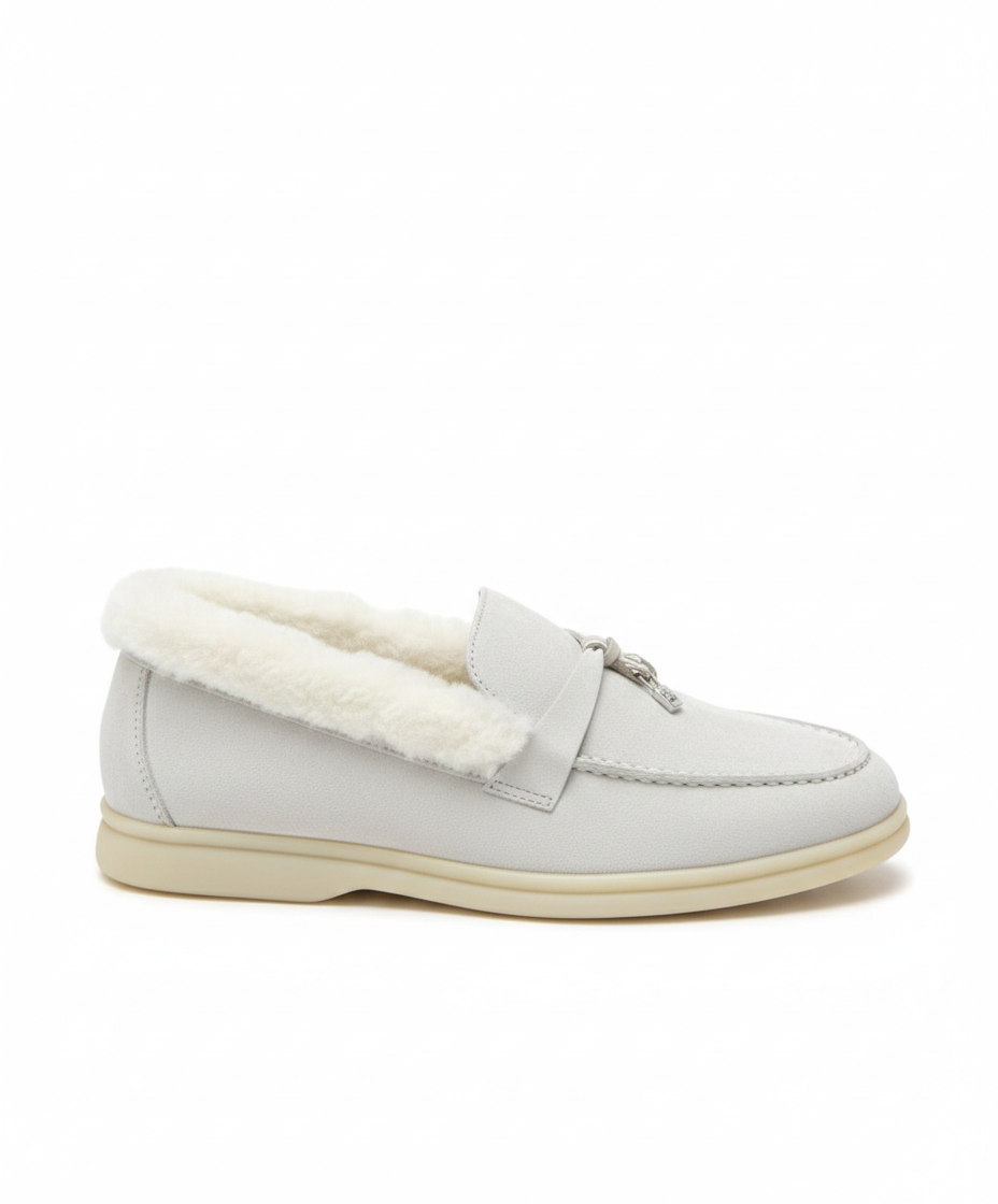 Summer Charms Walk Light Grey Fur Loafer Suede
