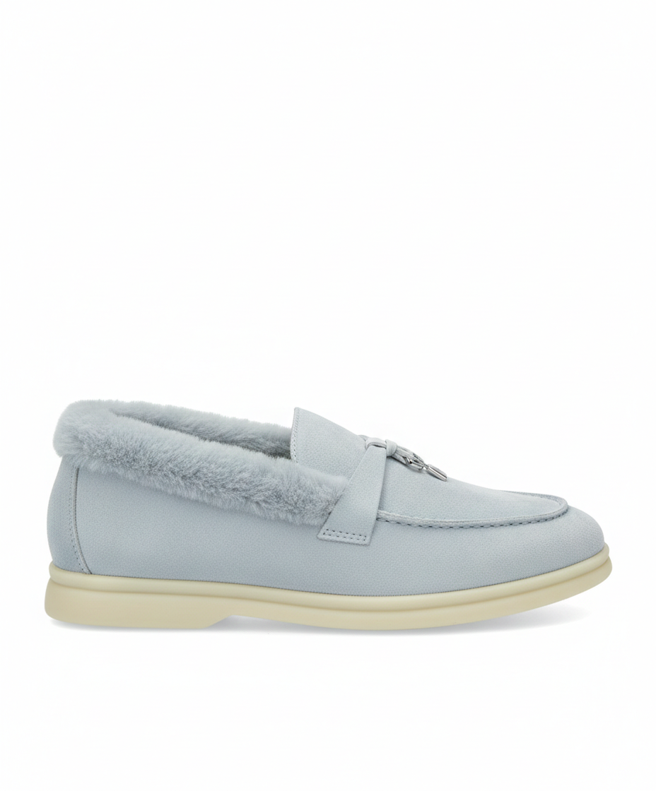 Summer Charms Walk Sky Blue Fur Loafer Suede