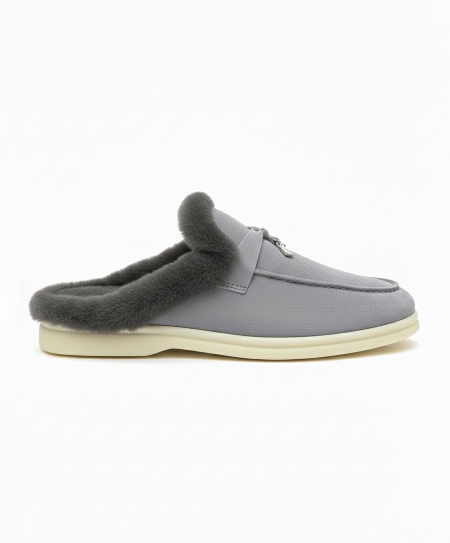 Charms Walk Babouche Grey Loafer Fur Suede