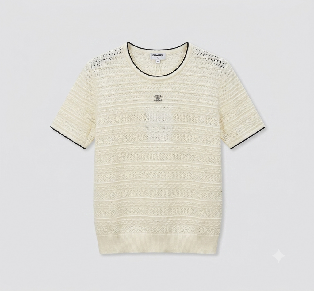 Chanel creamy knitted short-sleeve top