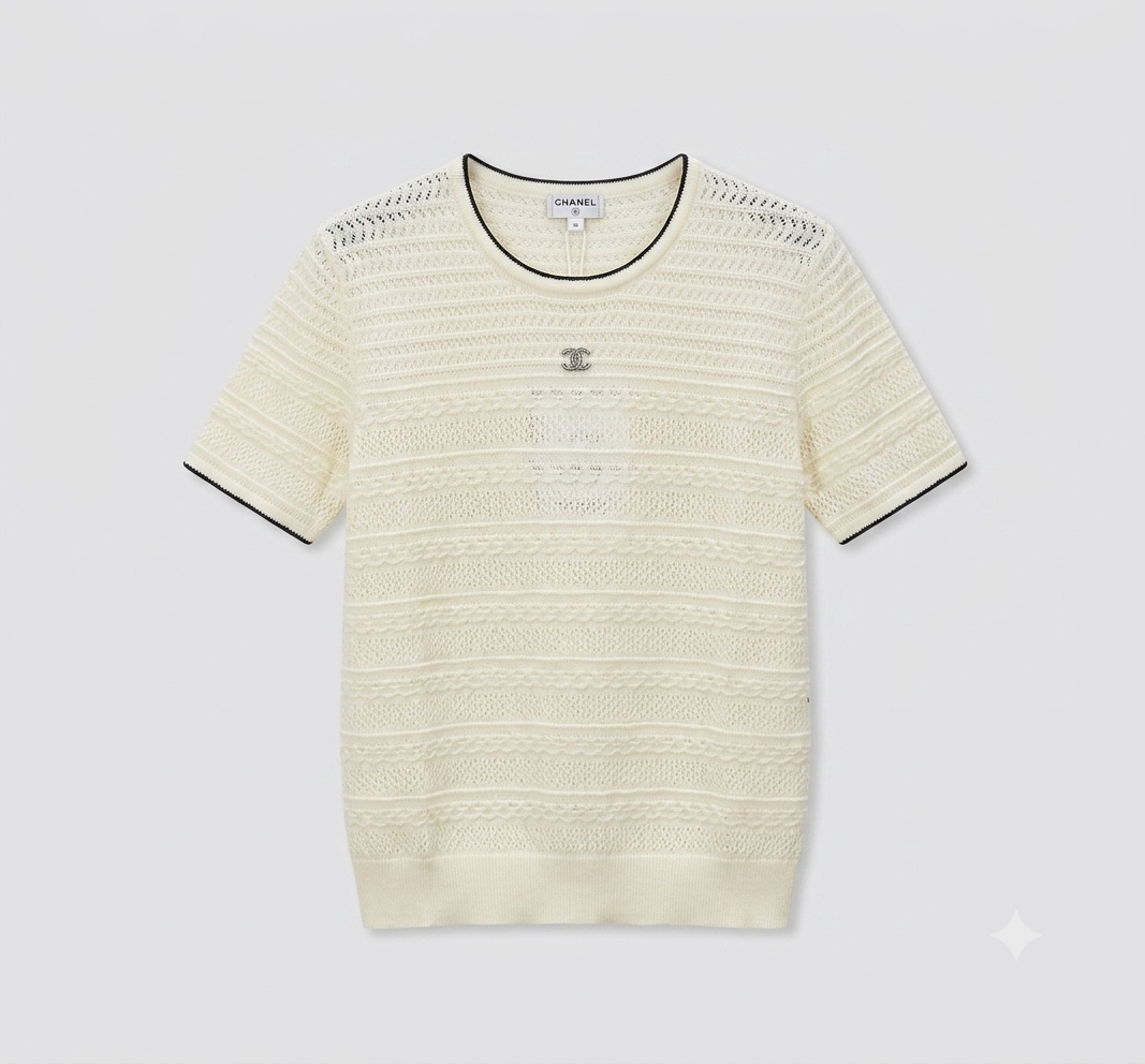 Chanel creamy knitted short-sleeve top