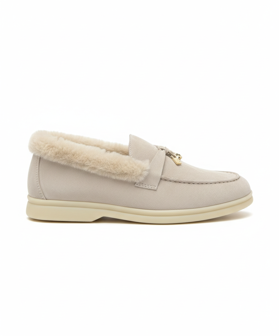 Summer Charms Walk Beige Fur Loafer Suede