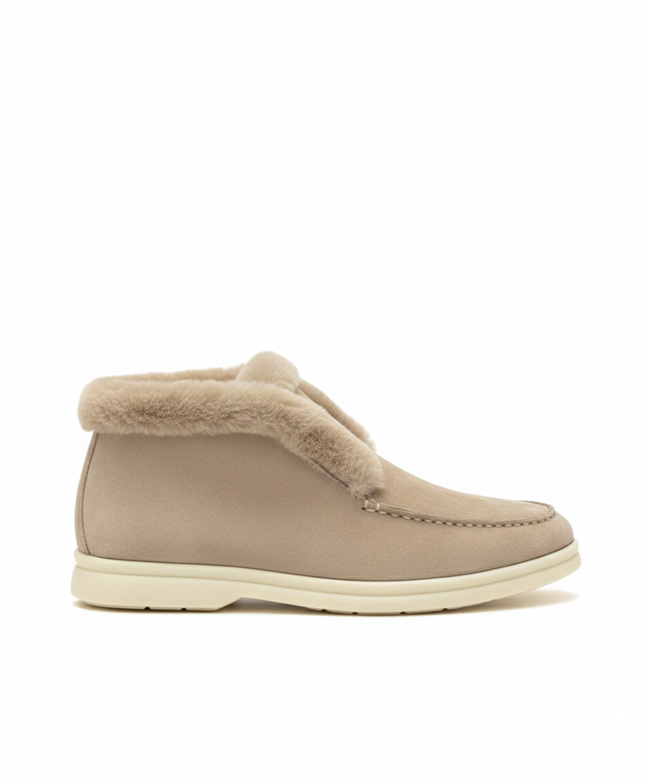 Open Walk Ankle Boot Furr Beige Suede