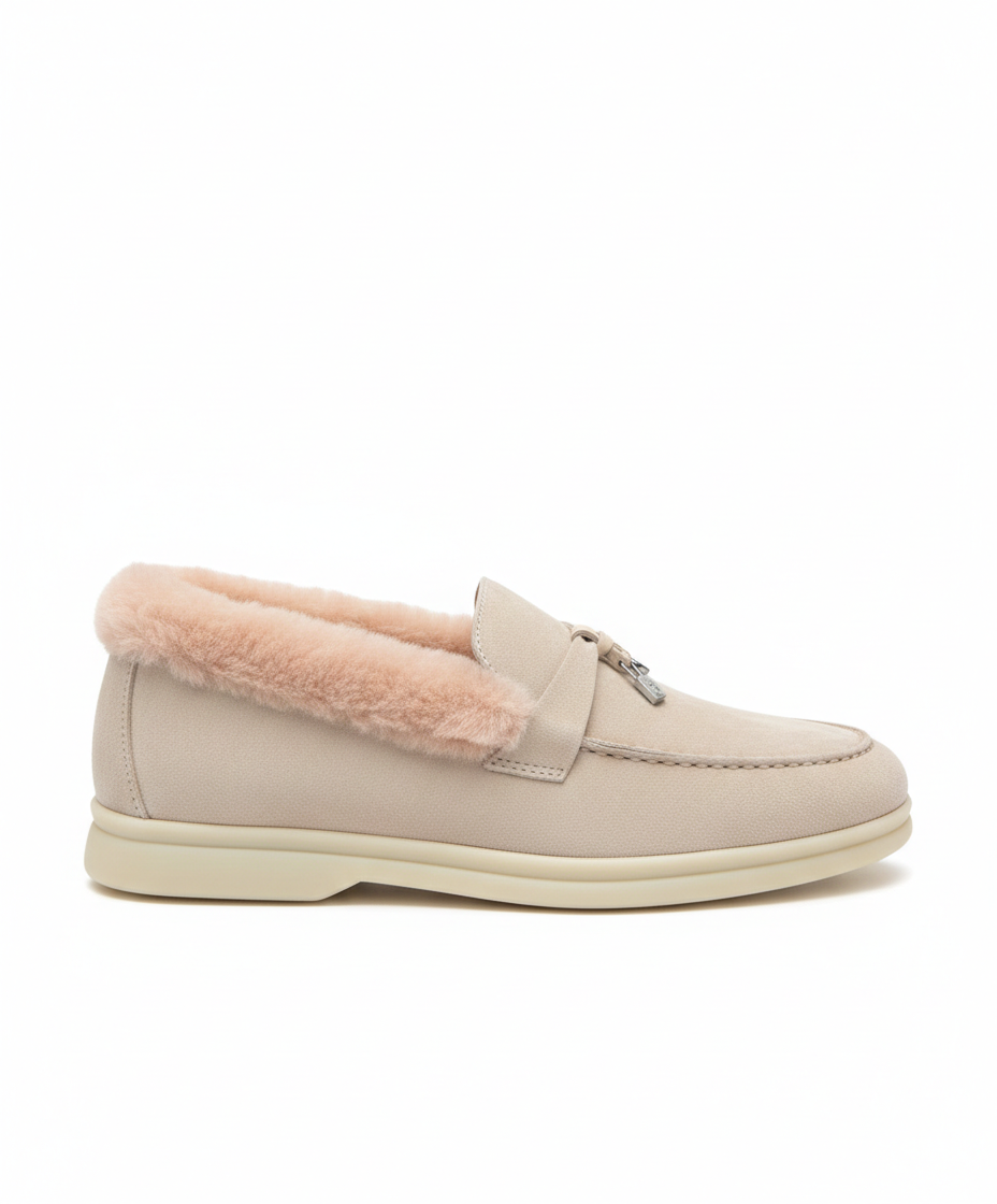 Summer Charms Walk Light Pink Fur Loafer Suede