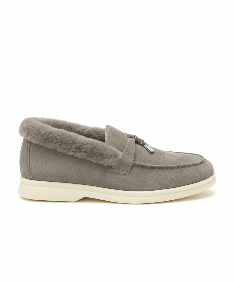 Summer Charms Walk Grey Fur Loafer Suede