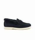 Summer Charms Walk Navy Blue Fur Loafer Suede