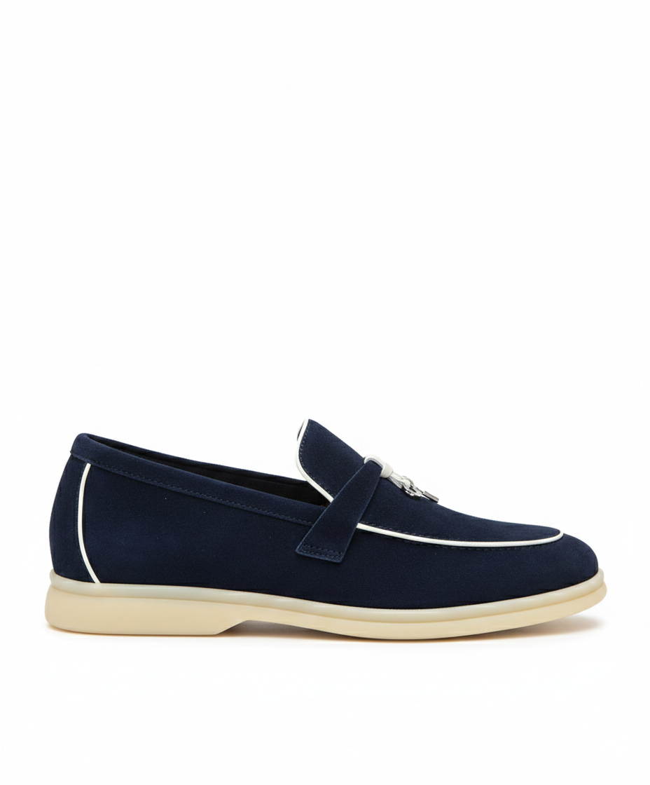 Moccassins Navy Blue/White Suede Summer Charms Walk