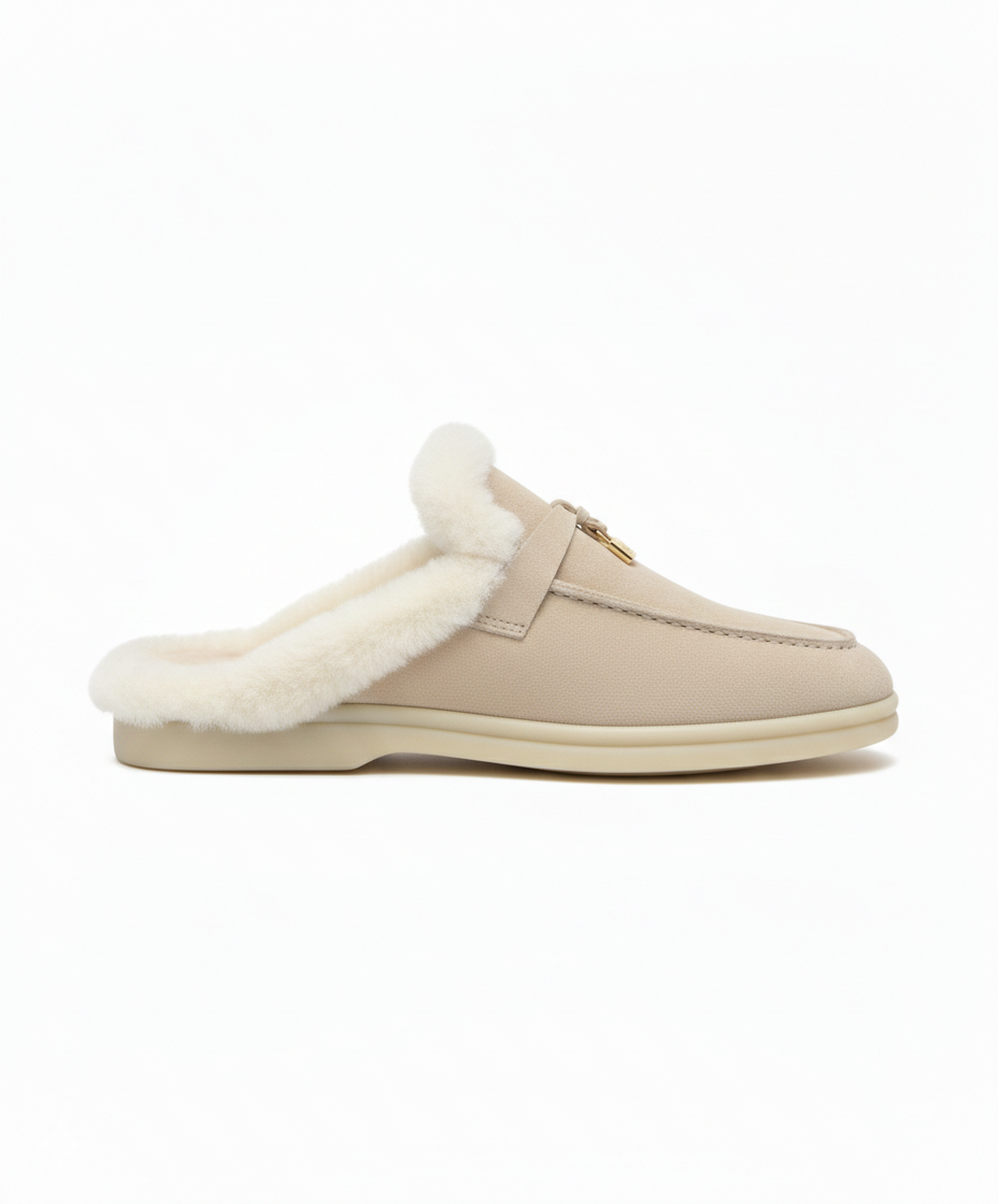Charms Walk Babouche Beige/White Loafer Fur Suede