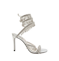 Chandelier embellished Silver satin sandals with rhinestones