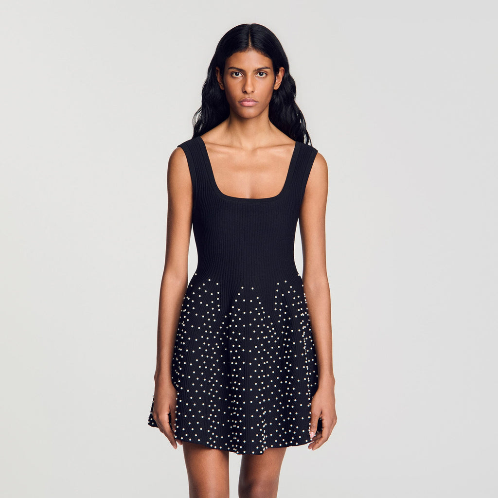 SANDRO Scoop Neck Ribbed Knit Dress