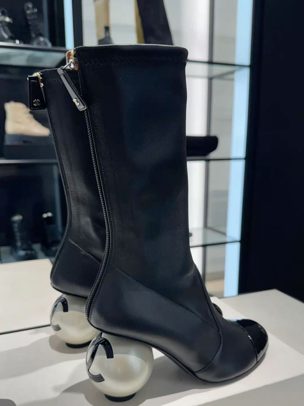 CHANEL STRETCH LAMBSKIN CAP TOE PEARL