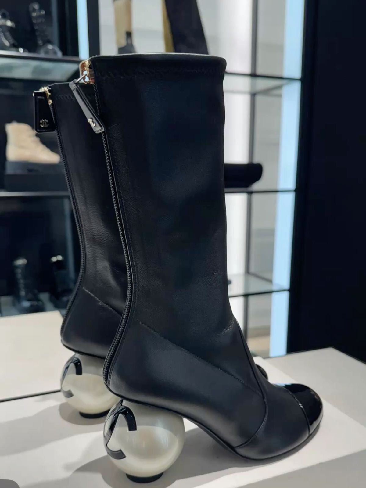 CHANEL STRETCH LAMBSKIN CAP TOE PEARL