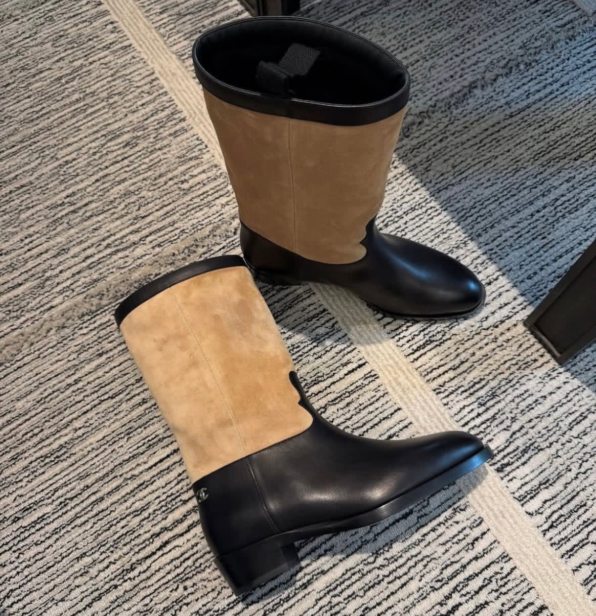 CHANEL SUEDE INTERLOCKING BOOTS