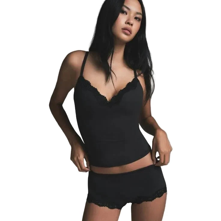 FITS EVERYBODY LACE TRIANGLE CAMI AND BOY SHORT SET