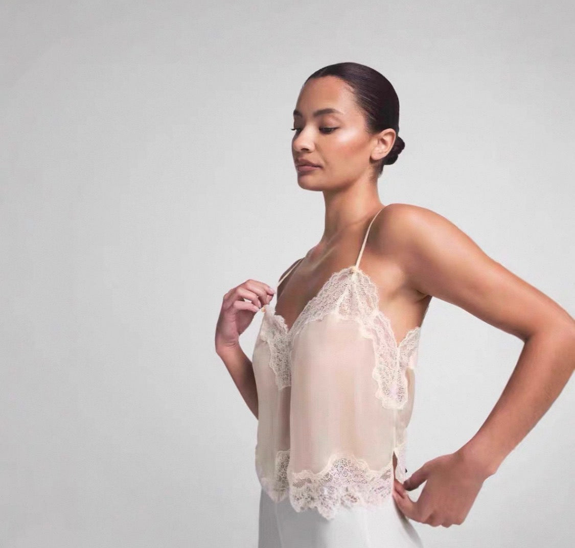 SKIMS ROMANCE LACE CROPPED CAMI AND SHORT SET