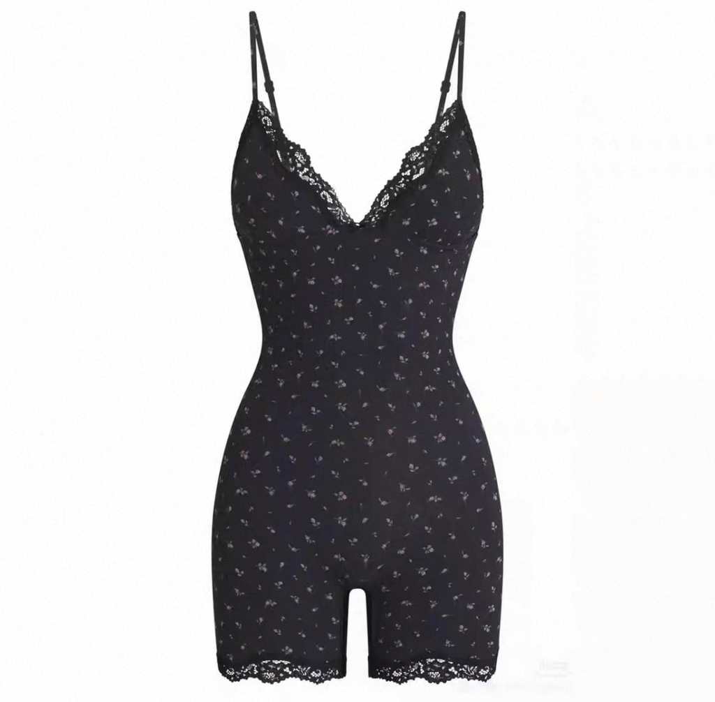 SQUARE NECK LACE TRIM ROMPER