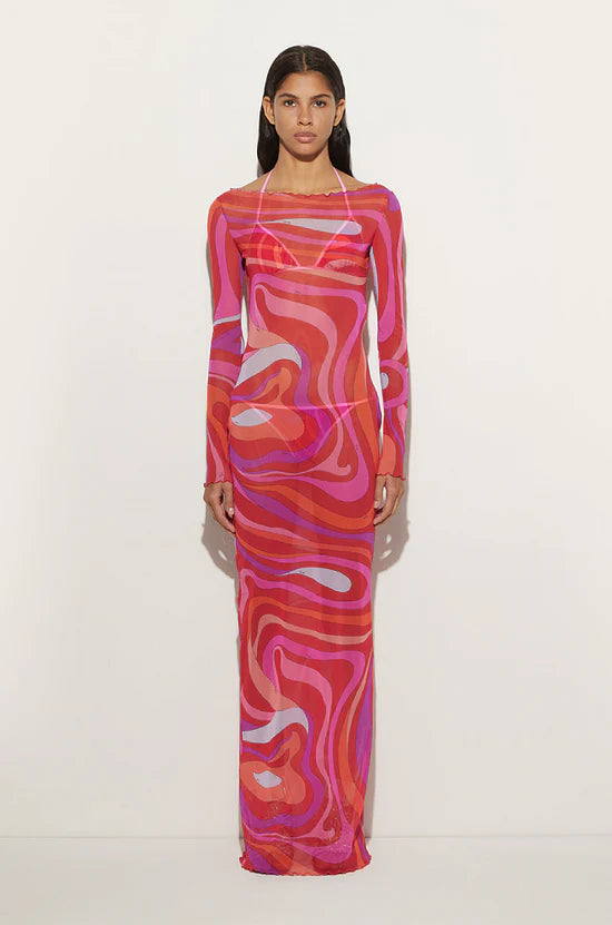 PUCCI Fuchsia Swirl Sheer Maxi Dress