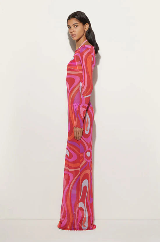 PUCCI Fuchsia Swirl Sheer Maxi Dress