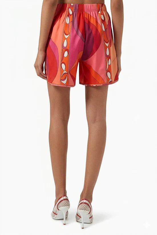 PUCCI Marmo Rosé Ruffle Silk Shorts