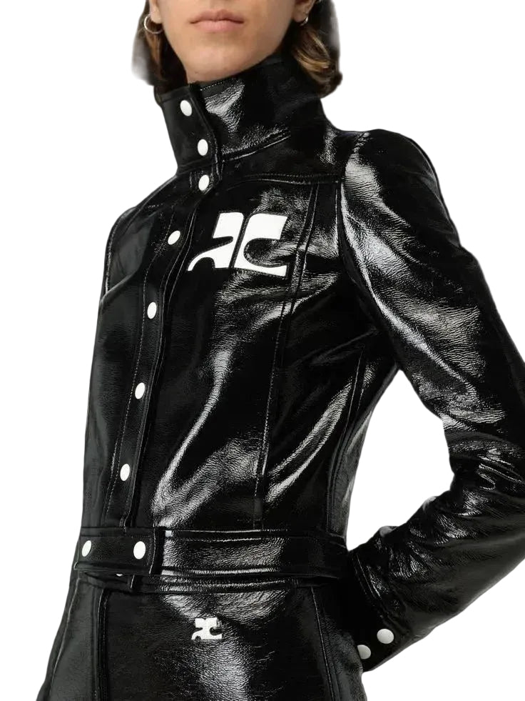REEDITION CROPPED VINYL JACKET IN BLACK