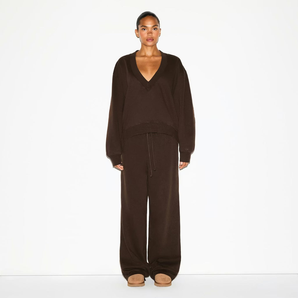 BOYFRIEND FLEECE OVERSIZED V NECK SET