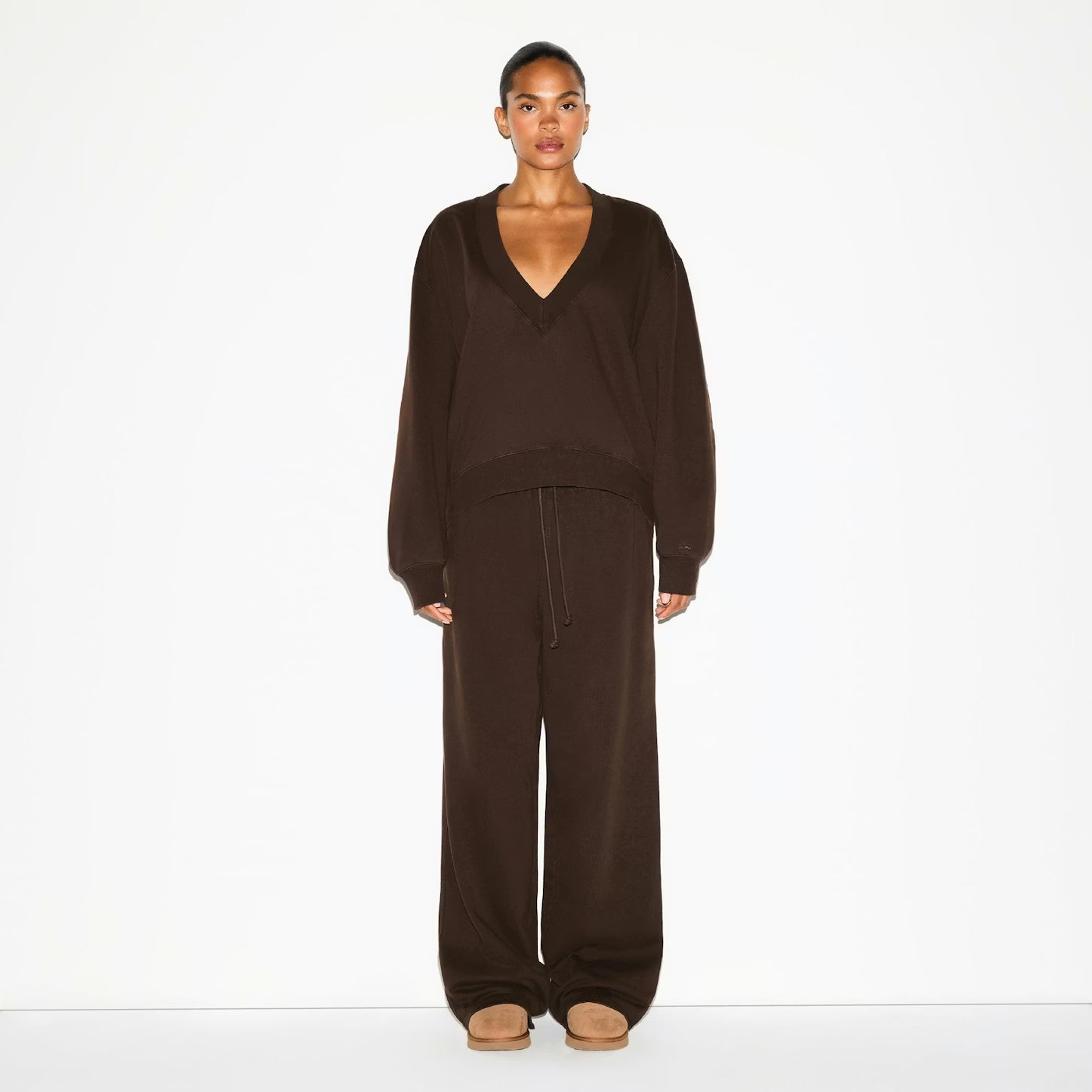 BOYFRIEND FLEECE OVERSIZED V NECK SET