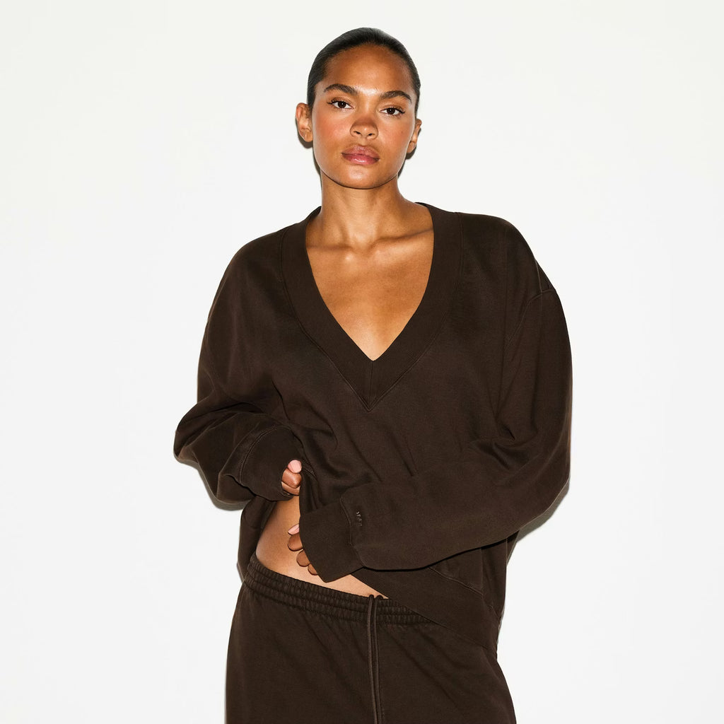BOYFRIEND FLEECE OVERSIZED V NECK SET