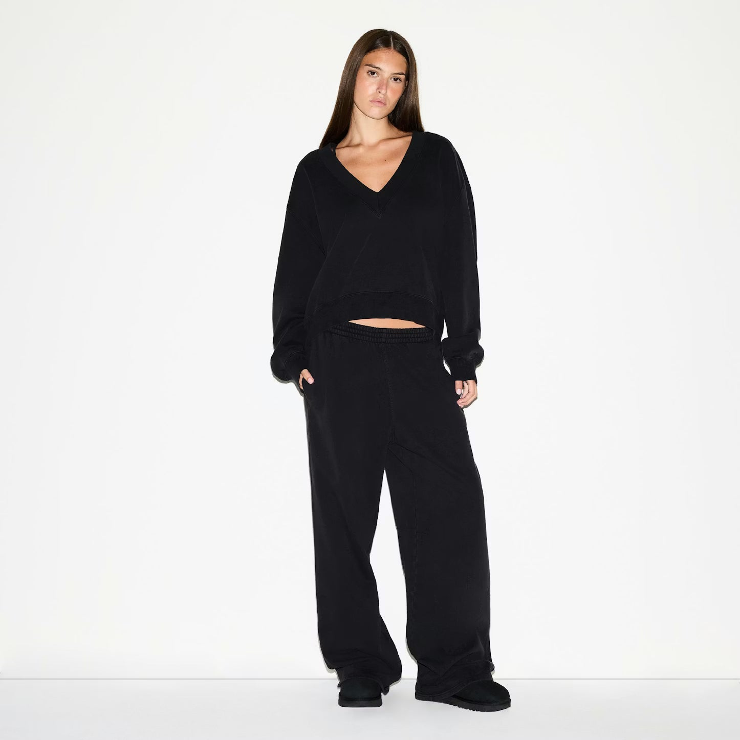 BOYFRIEND FLEECE OVERSIZED V NECK SET