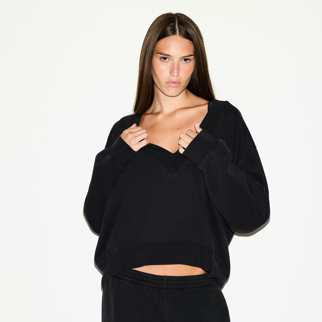 BOYFRIEND FLEECE OVERSIZED V NECK SET