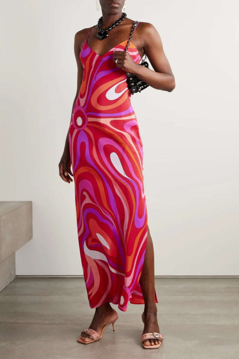 PUCCI MARMO PRINTED SATIN MAXI DRESS