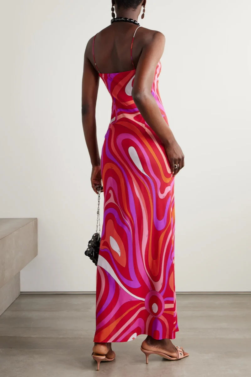 PUCCI MARMO PRINTED SATIN MAXI DRESS