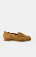 CHANEL Suede Calfskin Loafers Dark Beige