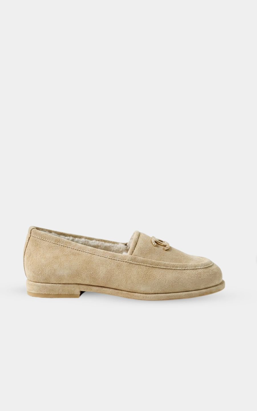 CHANEL Suede Calfskin Loafers Sand