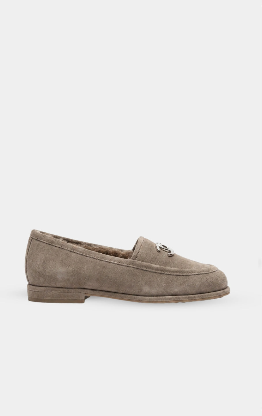 CHANEL Suede Calfskin Loafers Greige