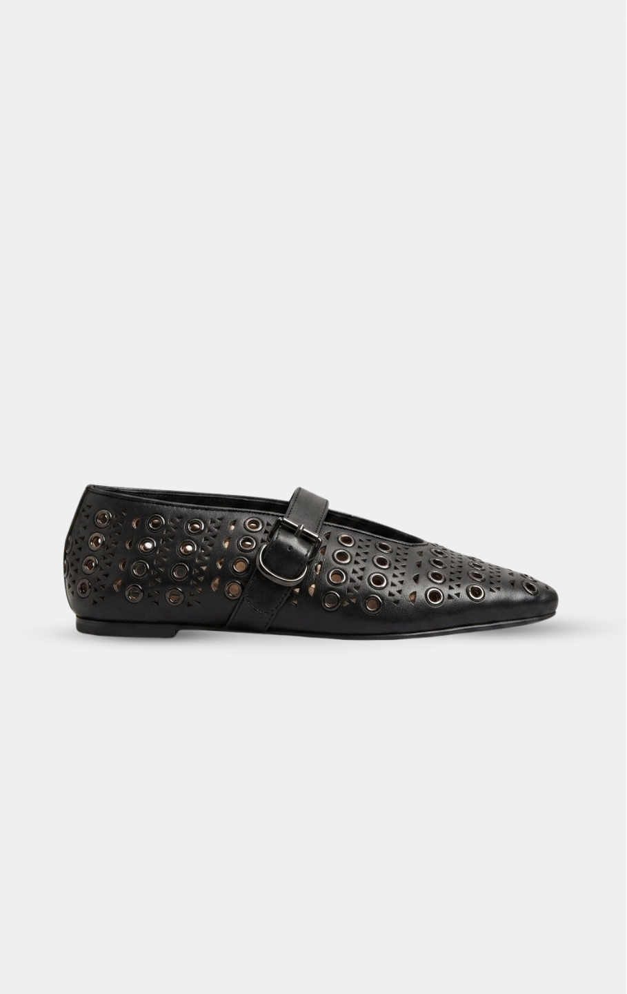 ALAÏA NOIR LEATHER VIENNE PERFORATED BALLET FLAT
