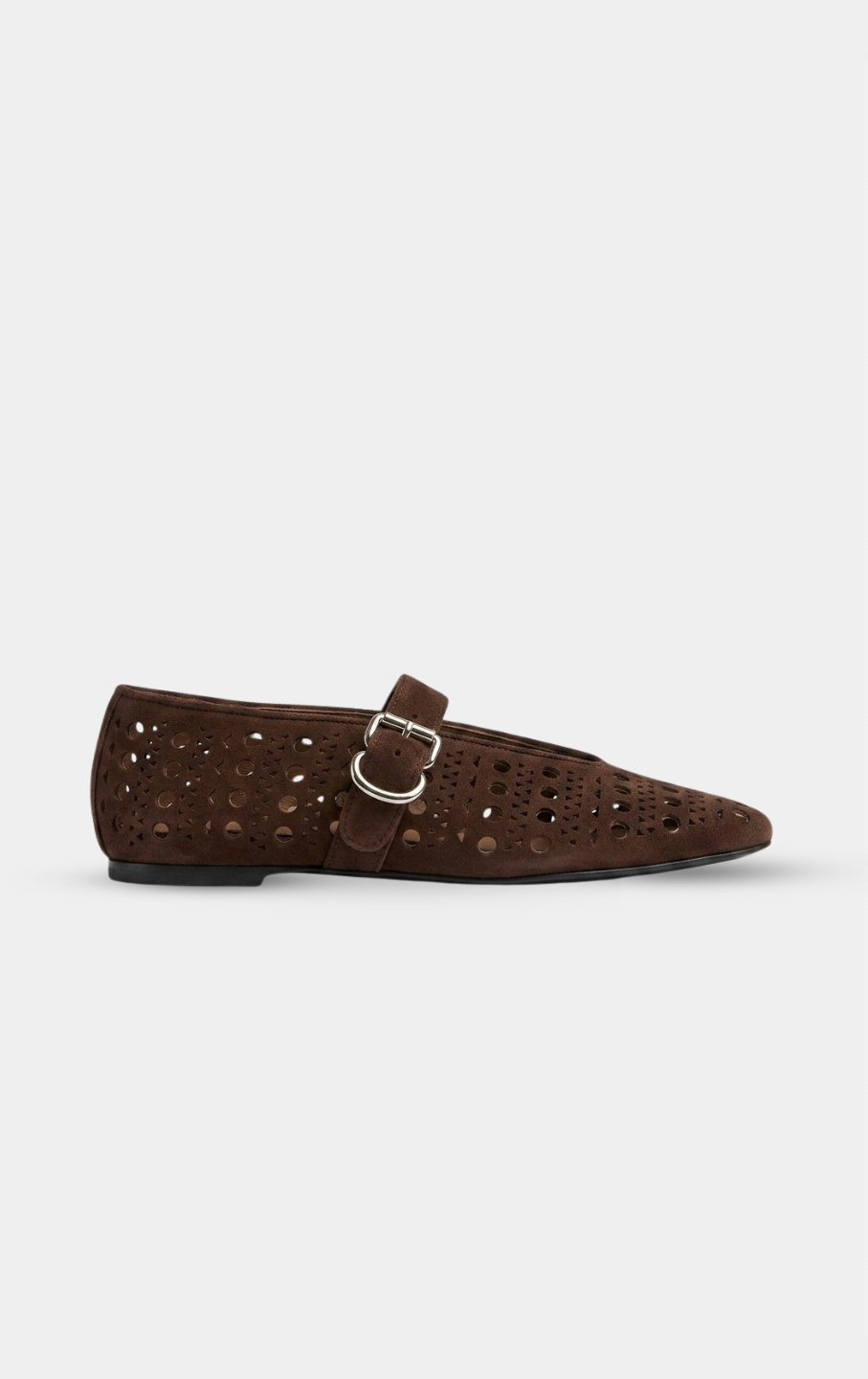 ALAÏA MOCHA SUEDE VIENNE PERFORATED BALLET FLAT