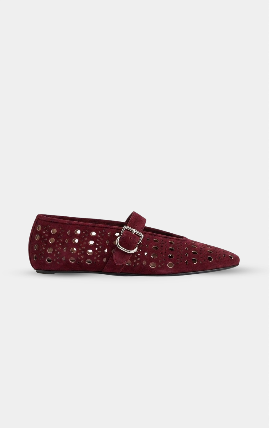 ALAÏA CHERRY SUEDE VIENNE PERFORATED BALLET FLAT